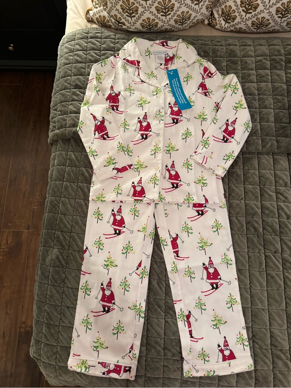 The Company Store Kids Santa Ski Pajama Set - White, Red & Green